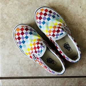 Kids Unisex Rainbow Vans/Checkered Vans/Slip on Vans/ Size 2.5 kids